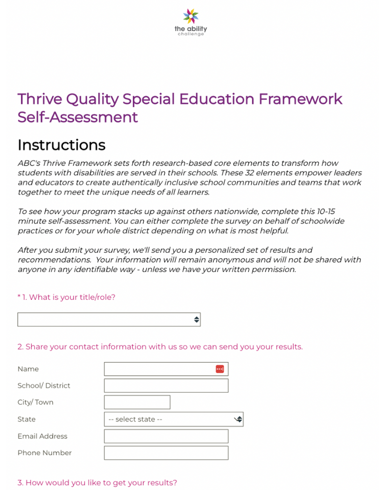 Self assessment special education framework 